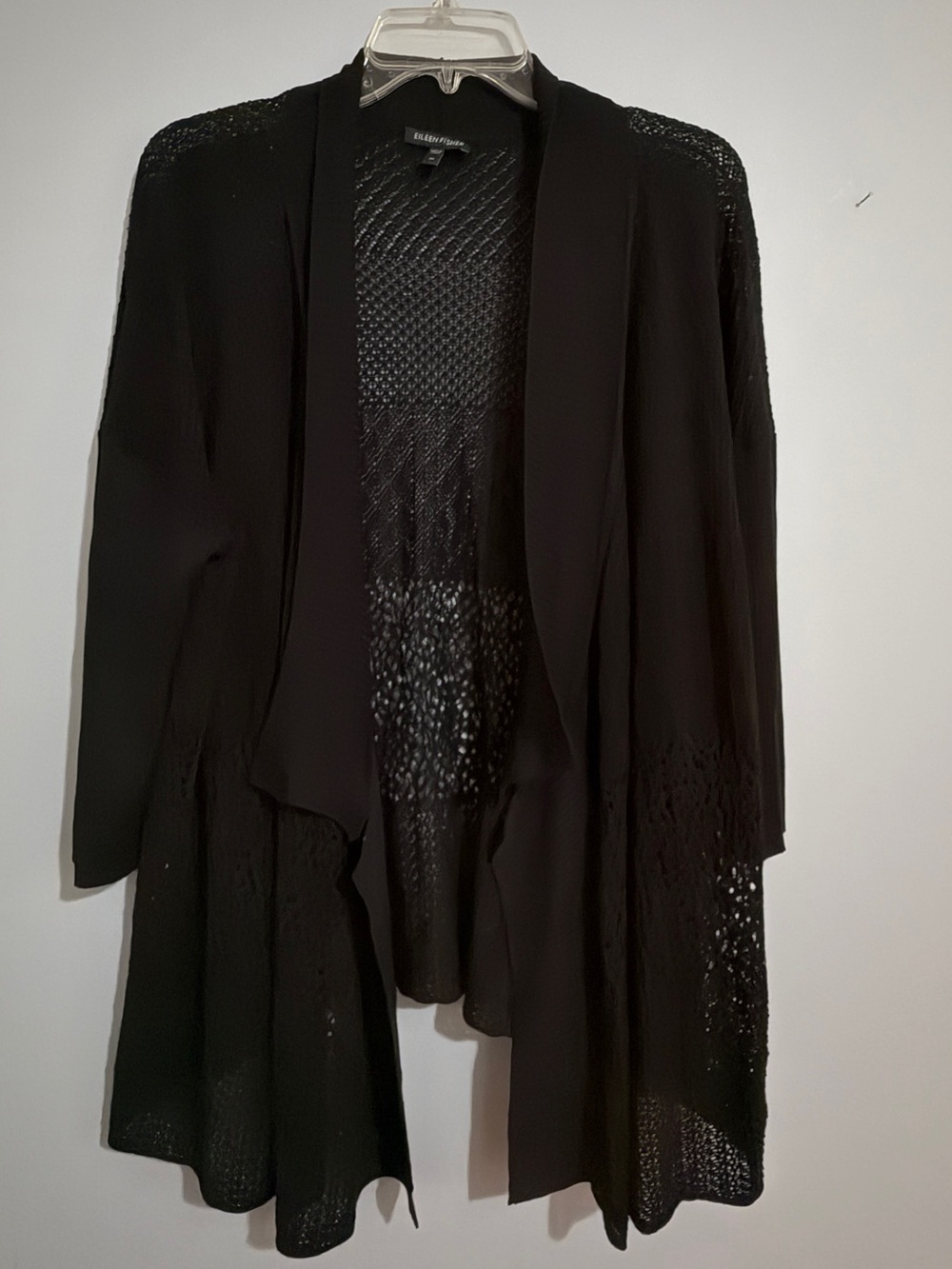 Eileen Fisher Black silk Blend Open-Front Knit Cardigan- XL